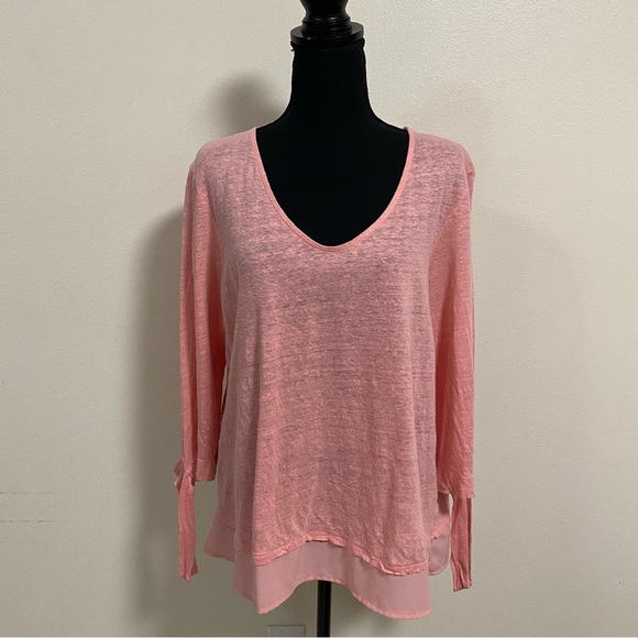 Sanctuary 100% linen Scoop neck 3/4 sleeve Pullover shirt Pink Size XLP - Picture 1 of 16